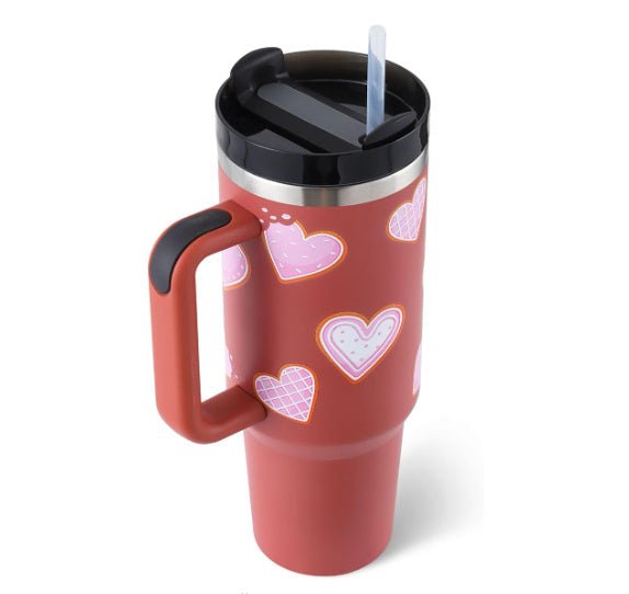 40 Oz Tumbler With Handle Straw Insulated, Stainless Steel Spill Proof Vacuum Coffee Cup Tumbler With Lid Tapered Mug Gifts For Valentine Lover Suitable For Car Gym Office Travel - Mode & More
