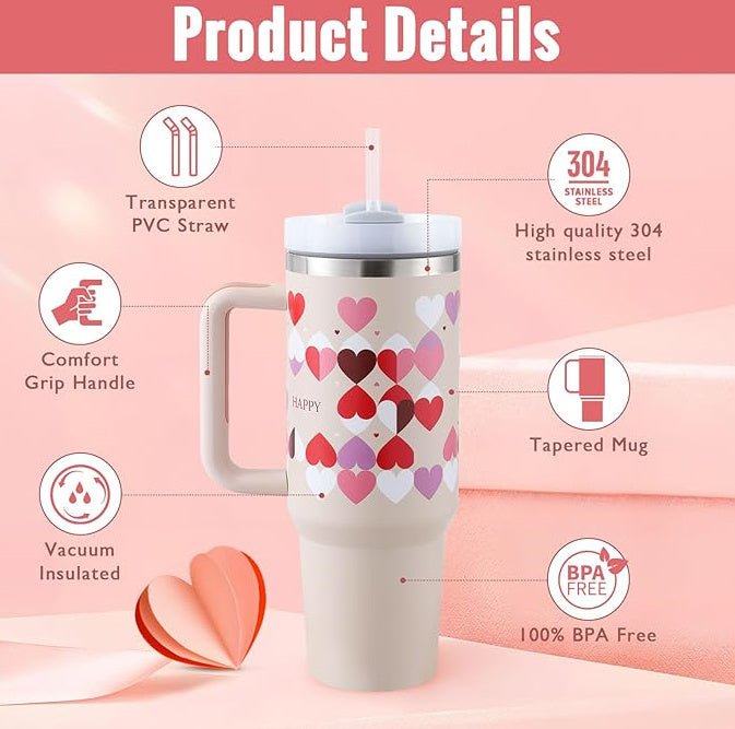 40 Oz Tumbler With Handle Straw Insulated, Stainless Steel Spill Proof Vacuum Coffee Cup Tumbler With Lid Tapered Mug Gifts For Valentine Lover Suitable For Car Gym Office Travel - Mode & More