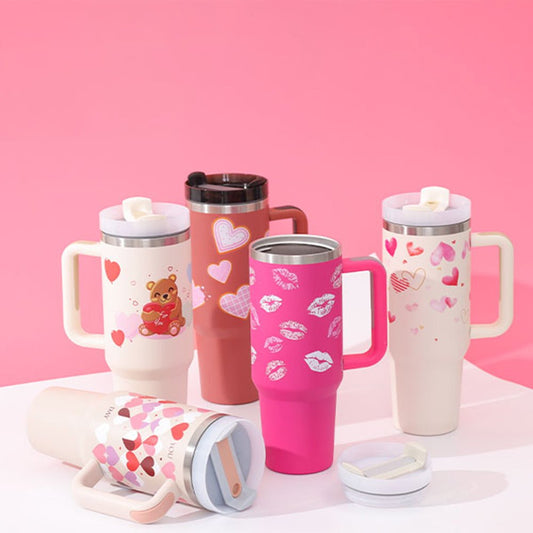40 Oz Tumbler With Handle Straw Insulated, Stainless Steel Spill Proof Vacuum Coffee Cup Tumbler With Lid Tapered Mug Gifts For Valentine Lover Suitable For Car Gym Office Travel - Mode & More