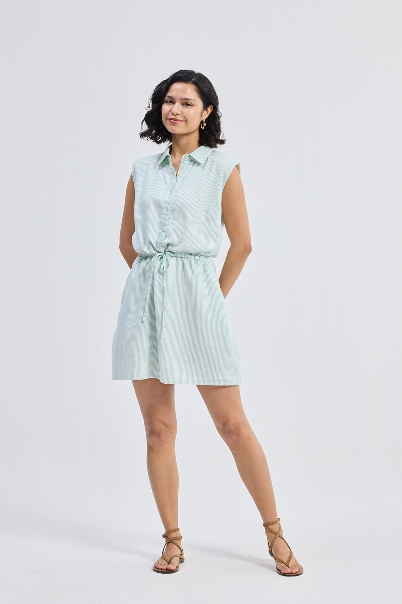 Drawstring Shirt Dress in Stripes - Mode & More