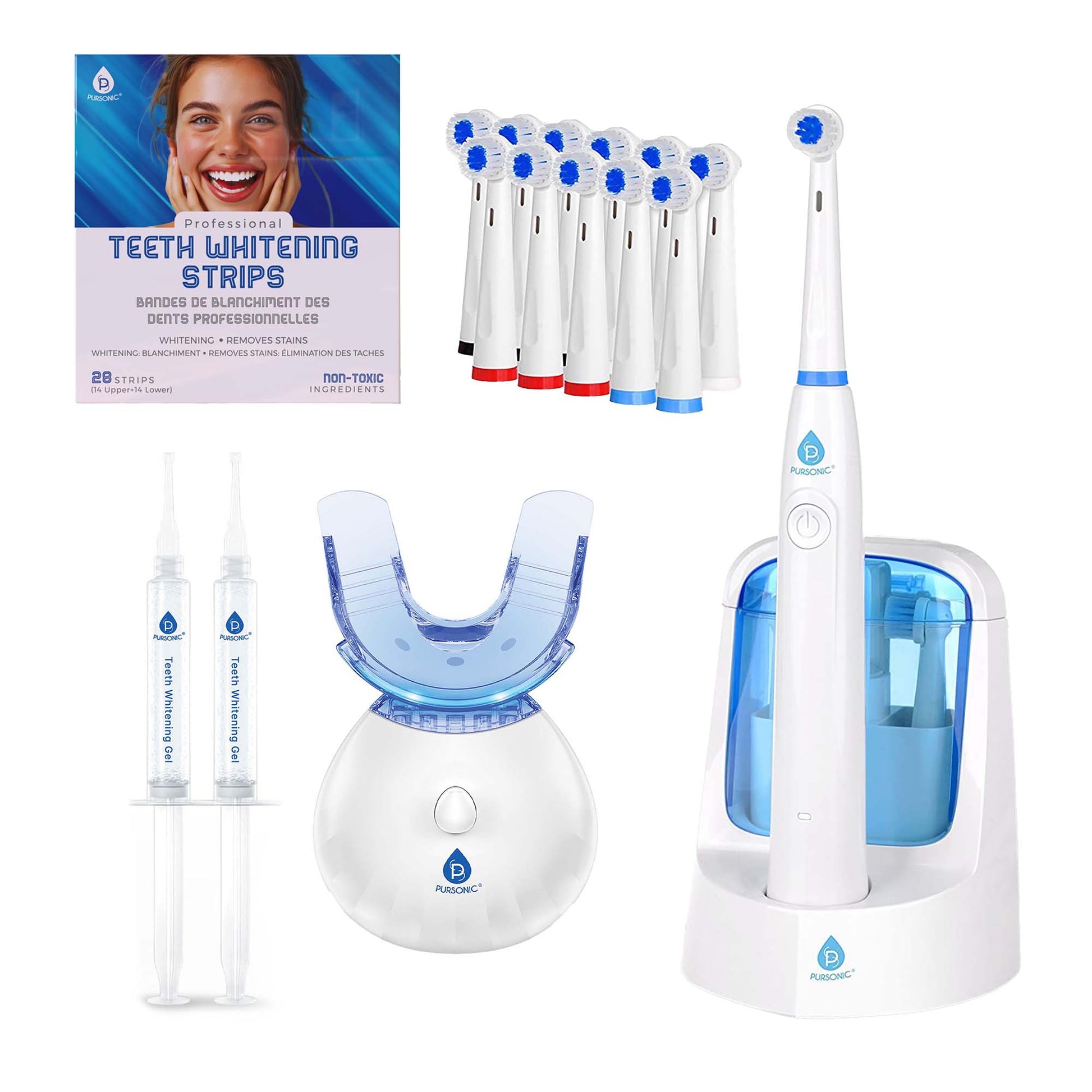 Pursonic Advanced Smile Care Bundle – LED Whitening Kit, Whitening Strips, & Electric Toothbrush - Mode & More