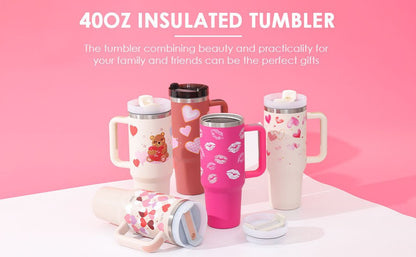 40 Oz Tumbler With Handle Straw Insulated, Stainless Steel Spill Proof Vacuum Coffee Cup Tumbler With Lid Tapered Mug Gifts For Valentine Lover Suitable For Car Gym Office Travel - Mode & More