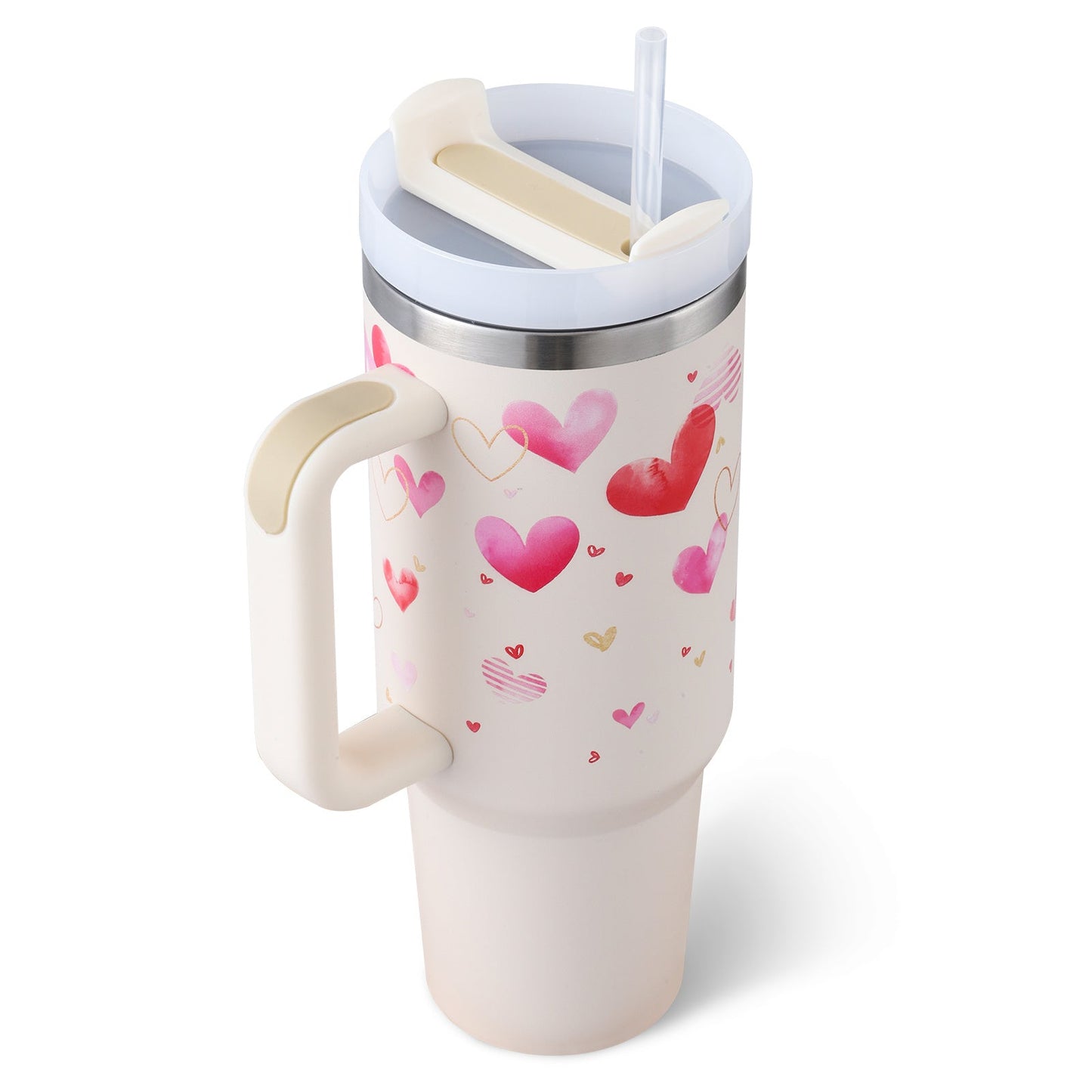 40 Oz Tumbler With Handle Straw Insulated, Stainless Steel Spill Proof Vacuum Coffee Cup Tumbler With Lid Tapered Mug Gifts For Valentine Lover Suitable For Car Gym Office Travel - Mode & More