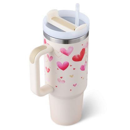 40 Oz Tumbler With Handle Straw Insulated, Stainless Steel Spill Proof Vacuum Coffee Cup Tumbler With Lid Tapered Mug Gifts For Valentine Lover Suitable For Car Gym Office Travel - Mode & More