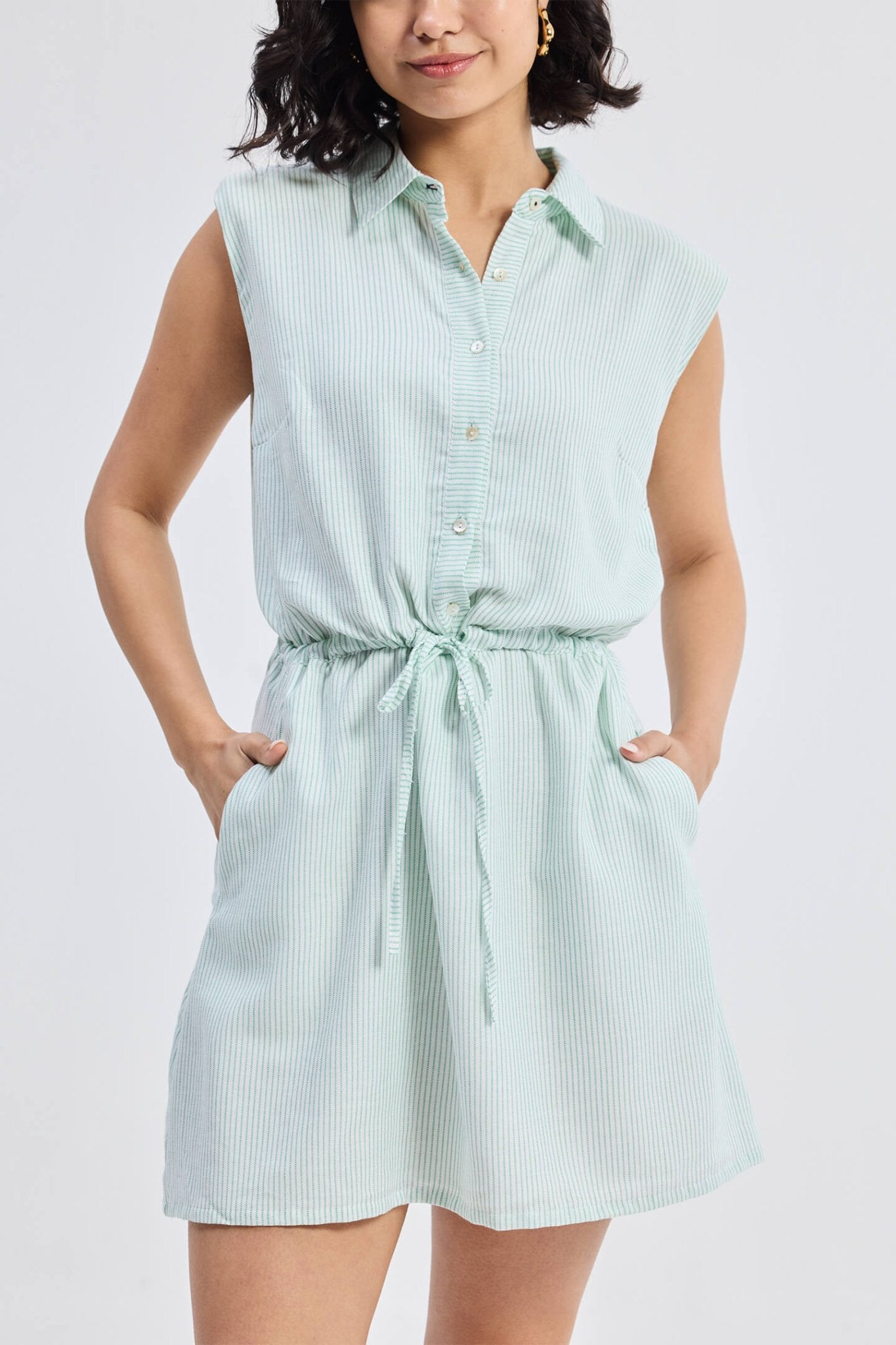 Drawstring Shirt Dress in Stripes - Mode & More