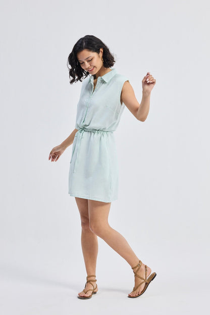 Drawstring Shirt Dress in Stripes - Mode & More